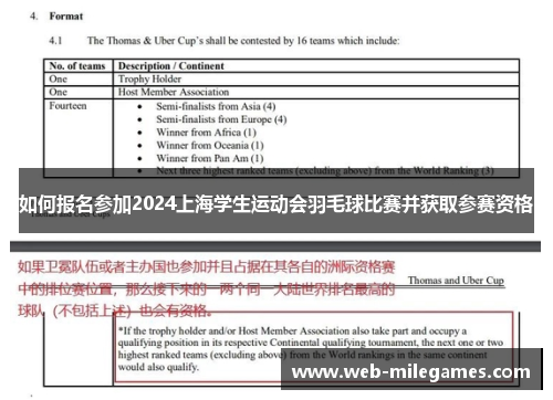 如何报名参加2024上海学生运动会羽毛球比赛并获取参赛资格